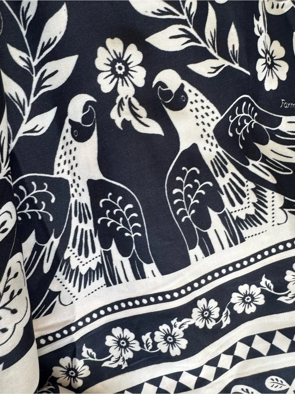NWT FARM RIO GRAPHIC FLORAL DOVES SIGNATURE BLACK CREAM MAXI PRAIRIE DRESS SZ XS - Picture 8 of 13